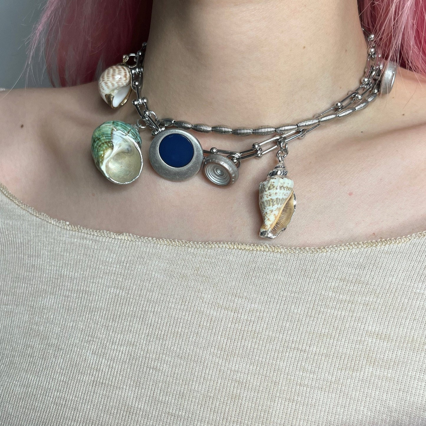 Handmade niches natural conch spliced vintage choker chain