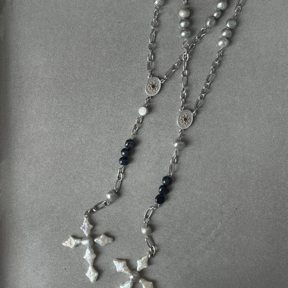 Handmade Baroque Pearl Cross Prayer Beads Necklace