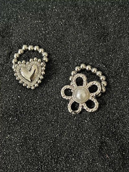 Handmade Rococo Freshwater Pearl Flower/Love/ Beaded Ring, Delicate Retro Silver Ring All Matched