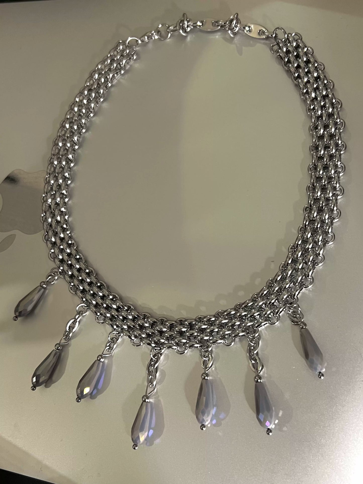 Crystal Tassel Titanium Steel Choker Metallic Necklace, Sweet Cool Girl Accessory, Charming Valentine's Gift
