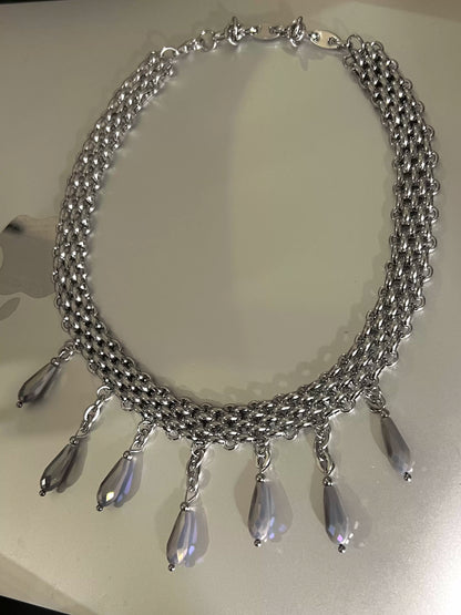 Crystal Tassel Titanium Steel Choker Metallic Necklace, Sweet Cool Girl Accessory, Charming Valentine's Gift