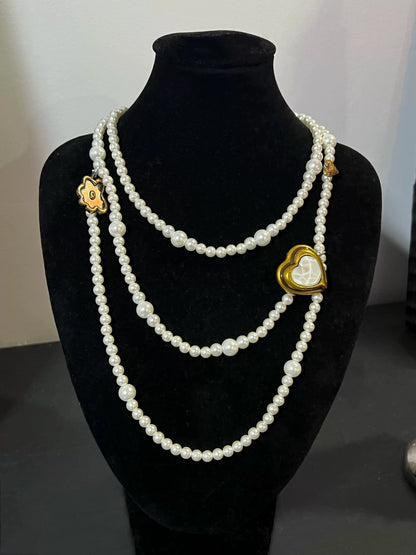 Punk Layered Planet Bowed Choker Love Freshwater Pearl Necklace, Vintage Cross and Love Style, Unique Choker