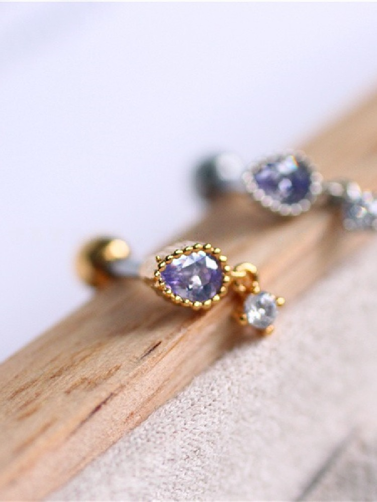 Mermaid Tear Drop Earrings, Vintage Small Baroque, Alloy & Crystal, Ear Cuff Studs 1.2mm