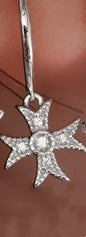 Cross Earrings with Pave Crystals, 925 Silver, Delicate Post, Ear Cuff Hoops