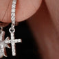 Cross Earrings with Pave Crystals, 925 Silver, Delicate Post, Ear Cuff Hoops