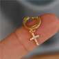 Cross Earrings with Pave Crystals, 925 Silver, Delicate Post, Ear Cuff Hoops