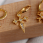 Cross Earrings with Pave Crystals, 925 Silver, Delicate Post, Ear Cuff Hoops