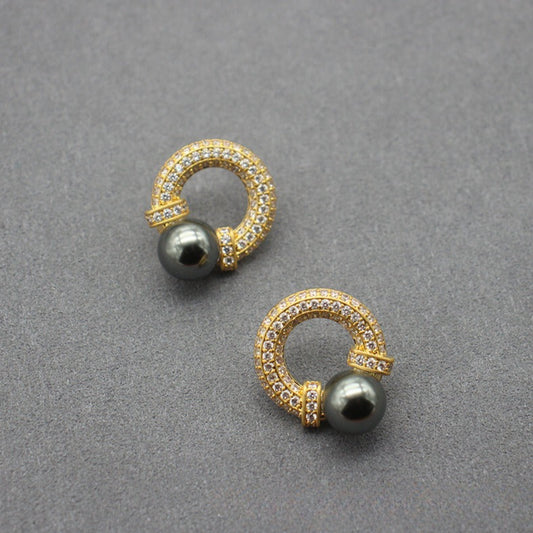 Elegant Pearl and Cubic Zirconia Stud Earrings - Luxurious Bridal Fashion Accessory, Timeless Gift for Her, Chic Wedding Attire Embellishment, High-Quality Craftsmanship