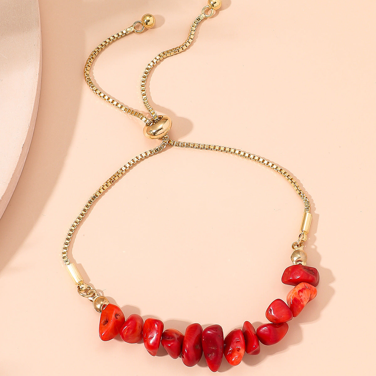 Boho Gemstone and Metal Chain Spliced Bracelet, Adjustable Bracelet for Daily Chic