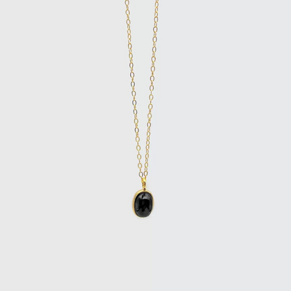 Petite Black Onyx Pendant Necklace, S925 Sterling Silver Necklace