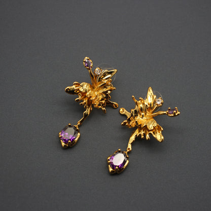 Elegant Butterfly-Inspired Purple Cubic Zirconia Stud Earrings, Gold-Tone Finish, Versatile Fashion Accessory for Day-to-Night Glamour, Perfect for Gifting and Special Occasions