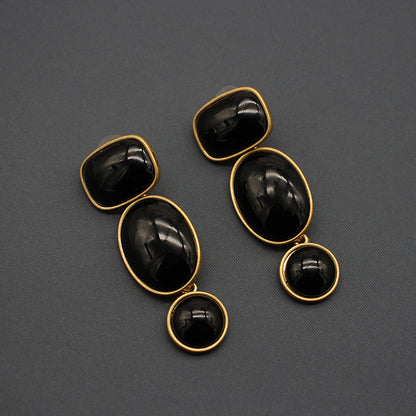 Baroque-Inspired Geometric Oval Earrings - Green & Amber Stone Accents, Fashion-Forward Metallic Design, Perfect for Trendy Outfits & Stylish Events, Must-Have Accessory