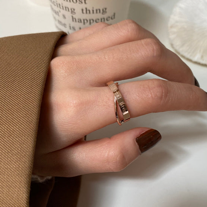 Chic and Personalized Double-Layered Titanium Steel Interlocking Eternal Love Ring for Women