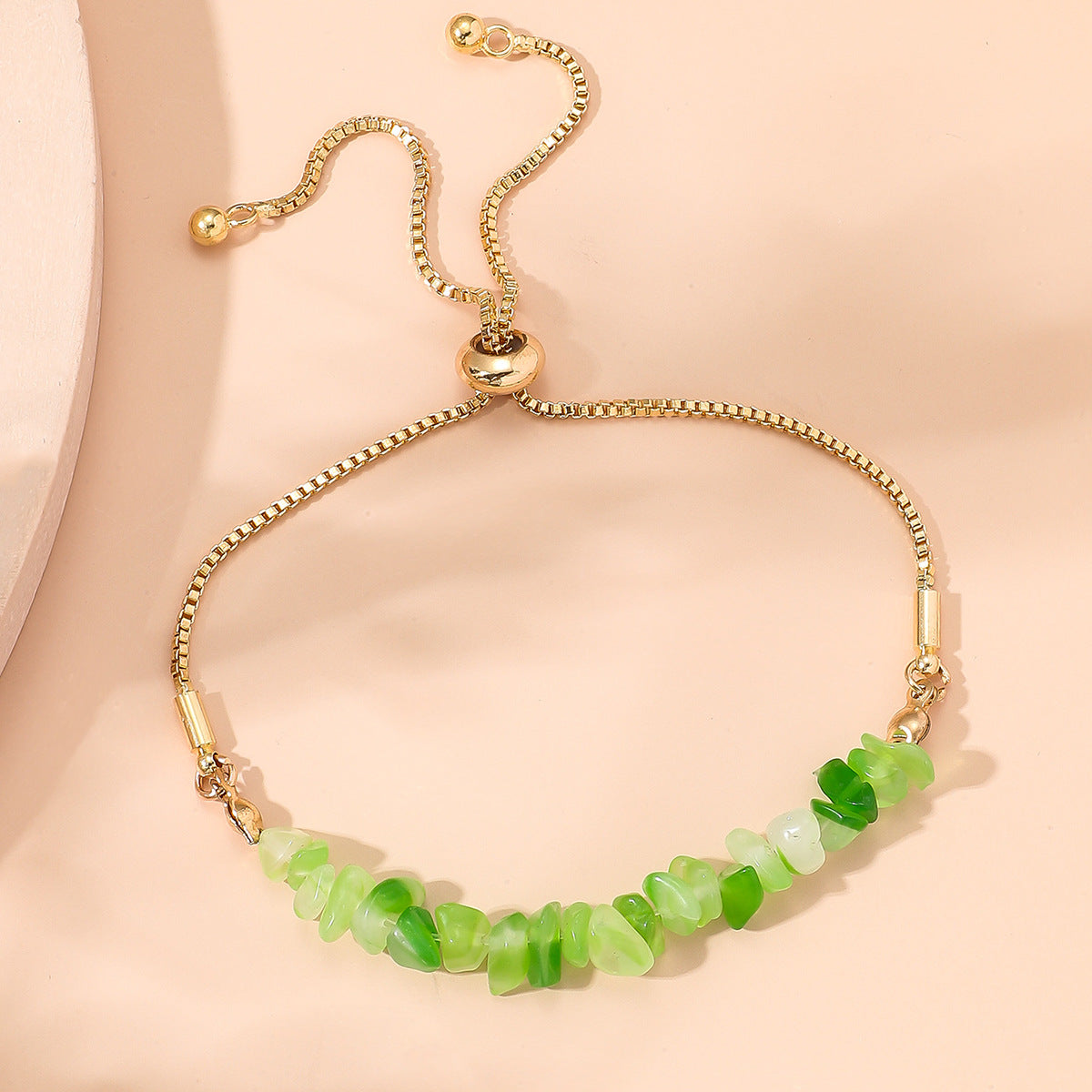 Boho Gemstone and Metal Chain Spliced Bracelet, Adjustable Bracelet for Daily Chic