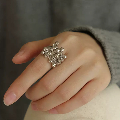 Heart Beaded Ring for Index Finger, S925 Sterling Silver Ring, Unique Personality Open Ring for Women