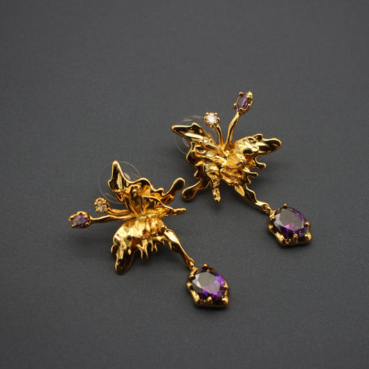 Elegant Butterfly-Inspired Purple Cubic Zirconia Stud Earrings, Gold-Tone Finish, Versatile Fashion Accessory for Day-to-Night Glamour, Perfect for Gifting and Special Occasions