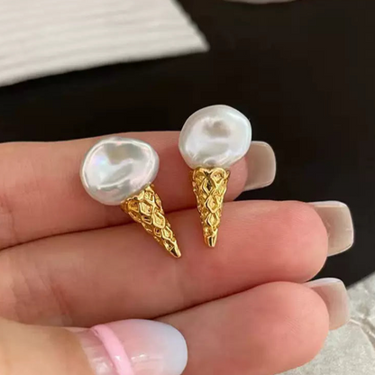S925 Sterling Silver Earrings, DIY Pearl Accessories, Ice Cream Earrings for Women
