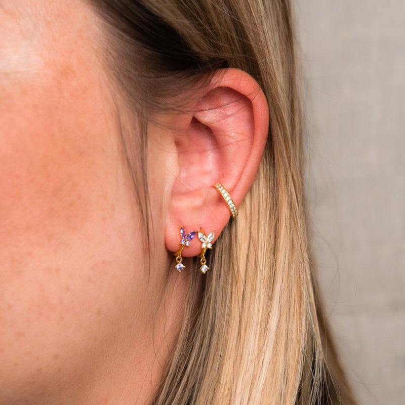 Vibrant Multicolored Zirconia Butterfly Hoop Earrings