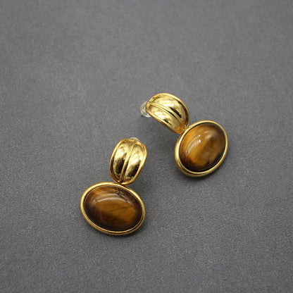 Elegant Tiger’s Eye Stone Necklace and Earrings Set, Versatile Gold-Tone Jewelry, Perfect for Bohemian Chic and Sophisticated Styles
