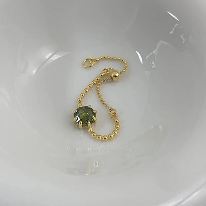 Chic Green Crystal Pull Chain Ring, Elegant Adjustable Index Finger Accessory