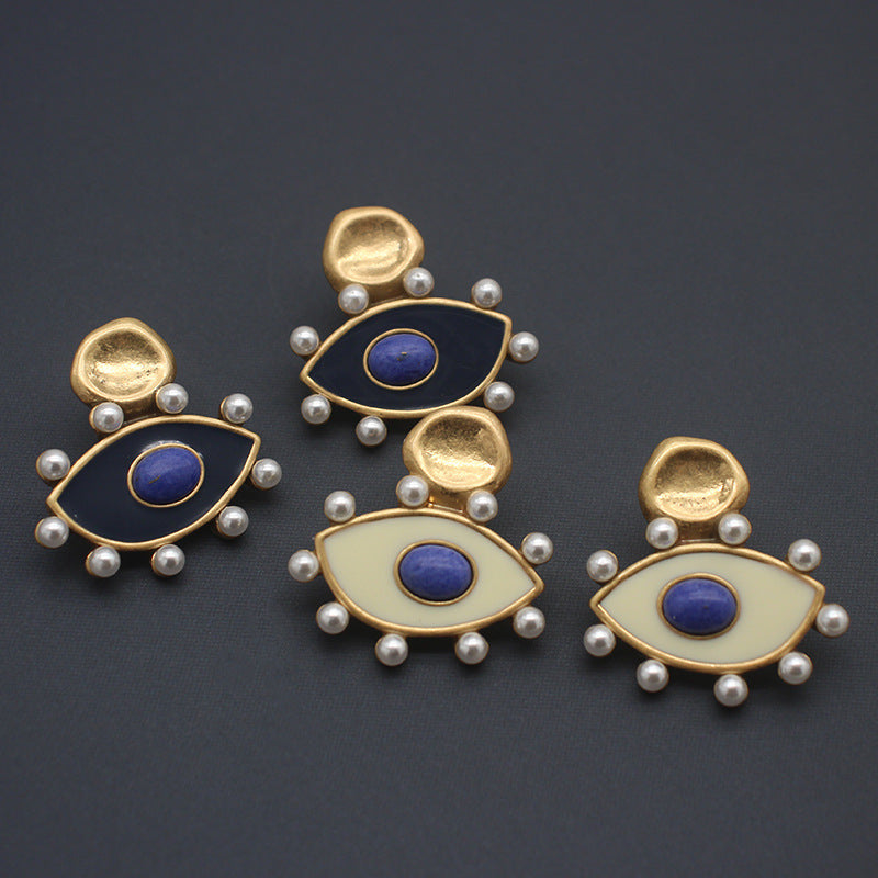 Chic Evil Eye Enamel Earrings - Protective Talisman with Blue Stone & Gold-Tone Accents, Elegant Accessory for Daily Wear & Special Events