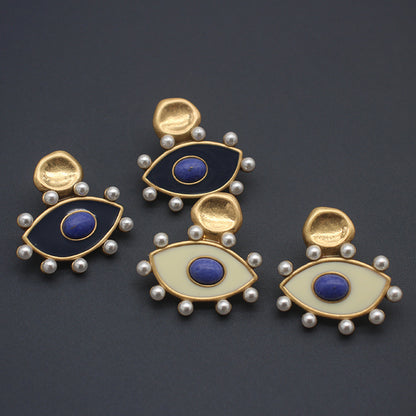 Chic Evil Eye Enamel Earrings - Protective Talisman with Blue Stone & Gold-Tone Accents, Elegant Accessory for Daily Wear & Special Events