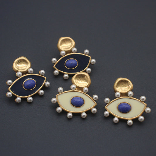 Chic Evil Eye Enamel Earrings - Protective Talisman with Blue Stone & Gold-Tone Accents, Elegant Accessory for Daily Wear & Special Events