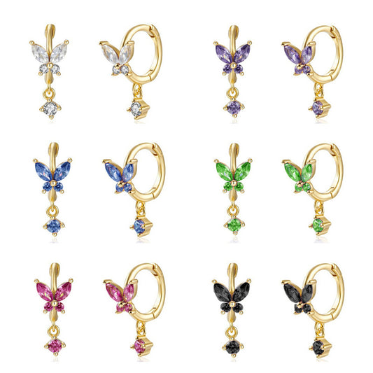 Vibrant Multicolored Zirconia Butterfly Hoop Earrings