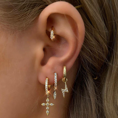 Elegant Zirconia Diamond-Like Charm Hoop Earrings