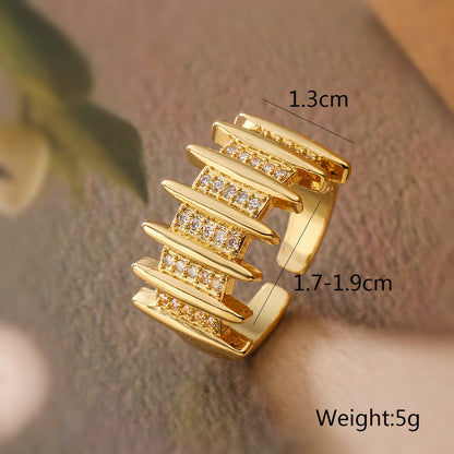 Elegant Geo 18K Gold-Plated Copper Ring with Zircon Detailing,Adjustable Statement Ring for Woman
