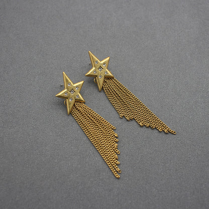 Glamorous Long Gold Star Tassel Earrings, Celestial-Inspired Dangle Jewelry, Perfect for Evening Galas and Fashionable Social Events