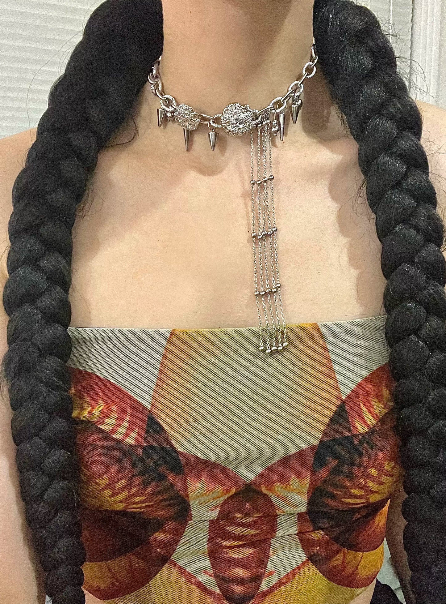 Tassel Punk Rivet Silver Necklace Sweet Cool Girl Choker, Titanium Steel Metallic Unique Accessory