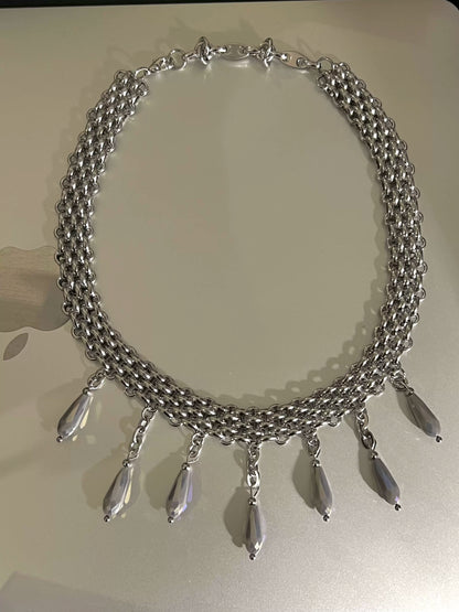 Crystal Tassel Titanium Steel Choker Metallic Necklace, Sweet Cool Girl Accessory, Charming Valentine's Gift