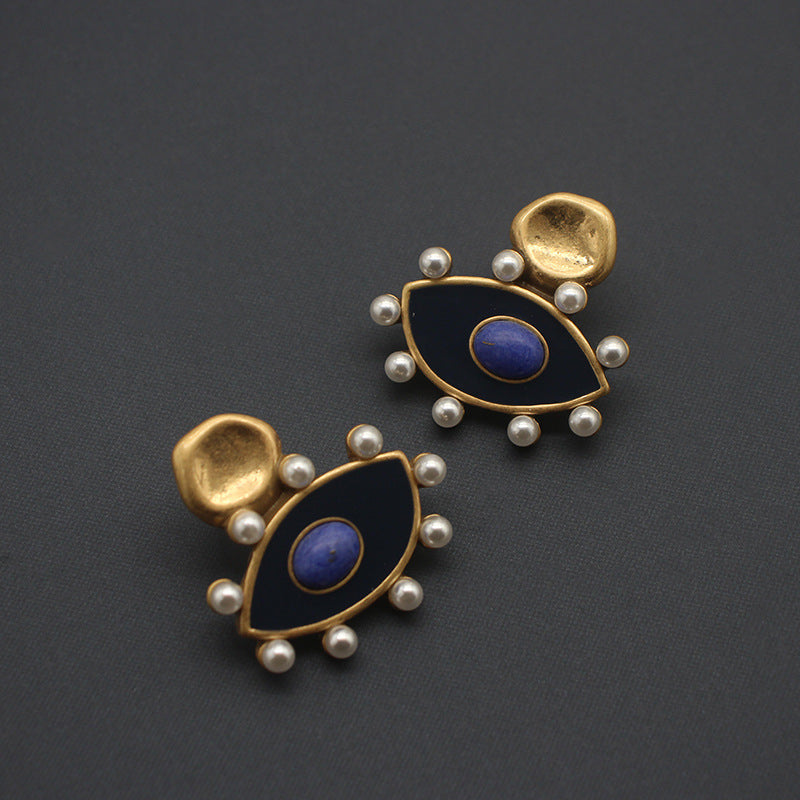 Chic Evil Eye Enamel Earrings - Protective Talisman with Blue Stone & Gold-Tone Accents, Elegant Accessory for Daily Wear & Special Events