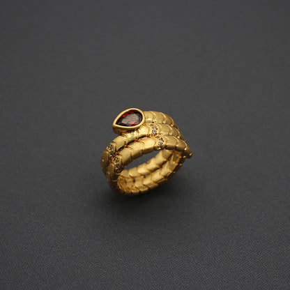 Elegant Brass-Plated Teardrop Cubic Zirconia Tea-Colored Ring, Sophisticated Accessory for Everyday Glamour and Special Occasions