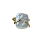 Natural Square Pearl Embrace Ring in S925 Sterling Silver, Adjustable Open Ring