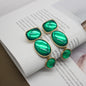 Baroque-Inspired Geometric Oval Earrings - Green & Amber Stone Accents, Fashion-Forward Metallic Design, Perfect for Trendy Outfits & Stylish Events, Must-Have Accessory