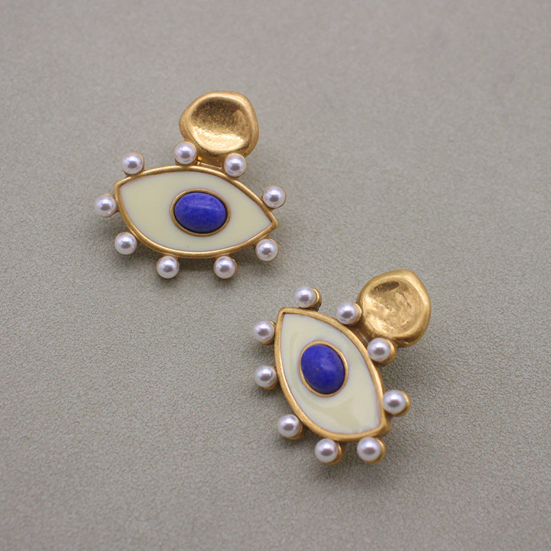 Chic Evil Eye Enamel Earrings - Protective Talisman with Blue Stone & Gold-Tone Accents, Elegant Accessory for Daily Wear & Special Events