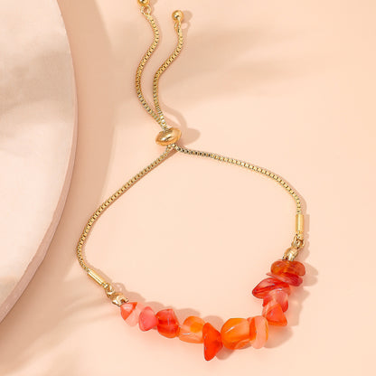 Boho Gemstone and Metal Chain Spliced Bracelet, Adjustable Bracelet for Daily Chic