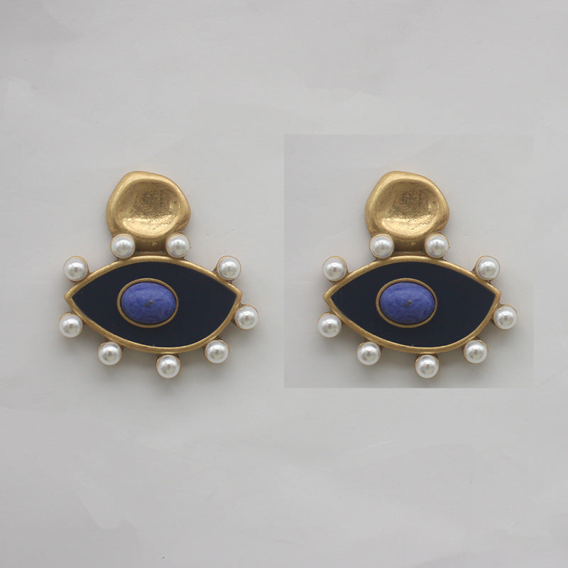 Chic Evil Eye Enamel Earrings - Protective Talisman with Blue Stone & Gold-Tone Accents, Elegant Accessory for Daily Wear & Special Events