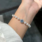 Sterling Silver Bracelet inS925 silver, Sparkling Aquamarine High-Quality Luminous Pearl Bracelet