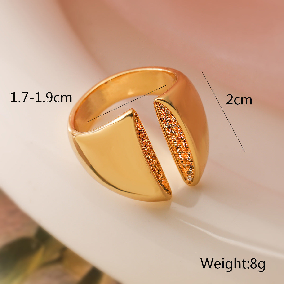Elegant Geo 18K Gold-Plated Copper Ring with Zircon Detailing,Adjustable Statement Ring for Woman