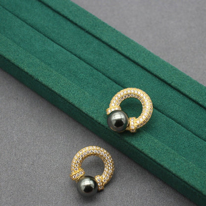 Elegant Pearl and Cubic Zirconia Stud Earrings - Luxurious Bridal Fashion Accessory, Timeless Gift for Her, Chic Wedding Attire Embellishment, High-Quality Craftsmanship