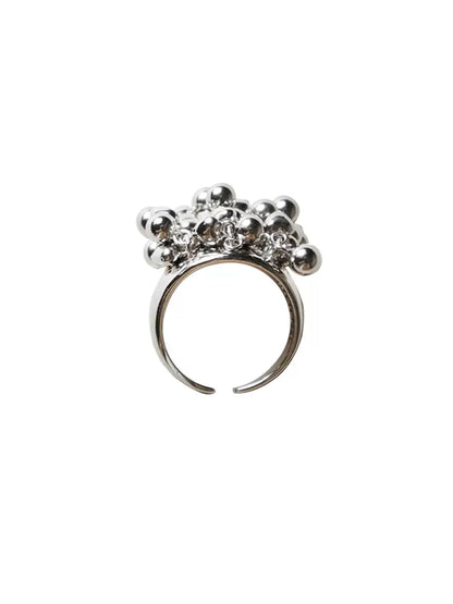 Heart Beaded Ring for Index Finger, S925 Sterling Silver Ring, Unique Personality Open Ring for Women