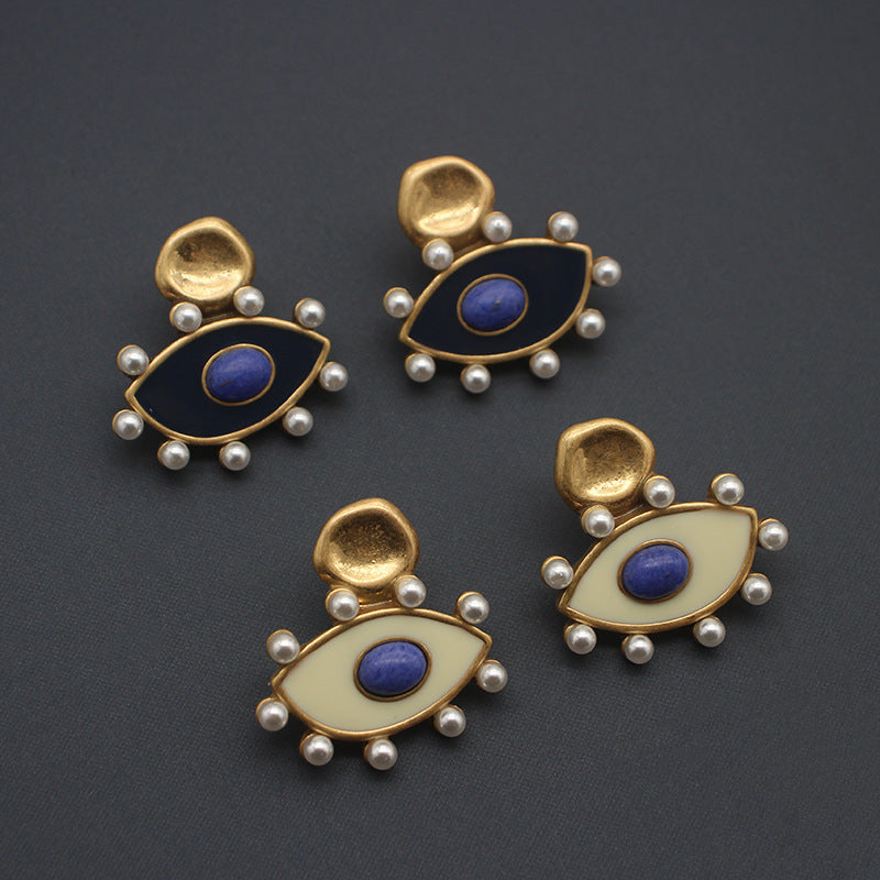 Chic Evil Eye Enamel Earrings - Protective Talisman with Blue Stone & Gold-Tone Accents, Elegant Accessory for Daily Wear & Special Events