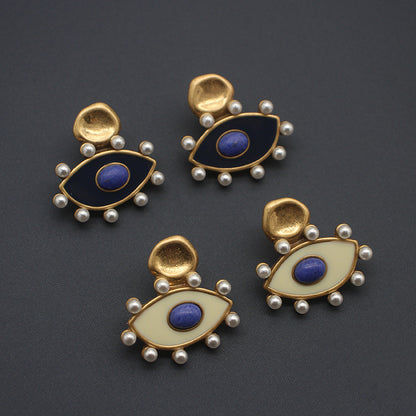 Chic Evil Eye Enamel Earrings - Protective Talisman with Blue Stone & Gold-Tone Accents, Elegant Accessory for Daily Wear & Special Events