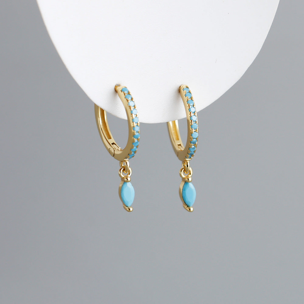 Elegant Multicolor Marquise Gemstone S925 Sterling Silver Hoop Earrings