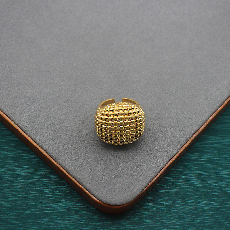 Elegant Quilted Hollow Pattern Gold-Toned Jewelry Set - Chanel Inspired Ring and Stud Earrings, Perfect for Fashionable Outfits & Sophisticated Events, Enhance Your Collection