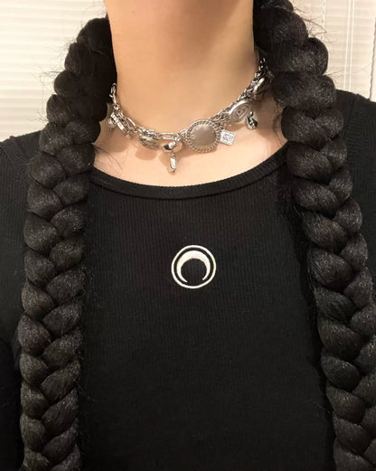 Bispelling Cyberpunk Choker Necklace, Metallic Retro Silver Choker for Autumn and Winter