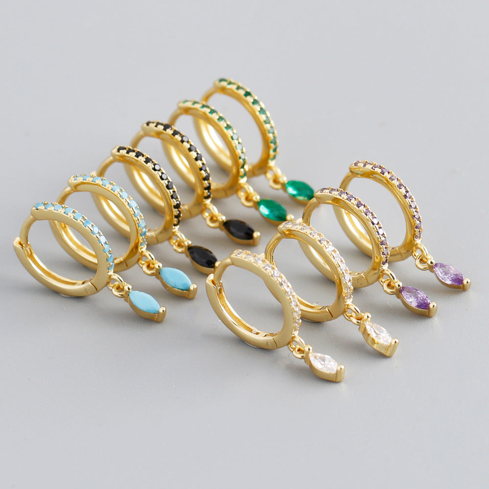 Elegant Multicolor Marquise Gemstone S925 Sterling Silver Hoop Earrings